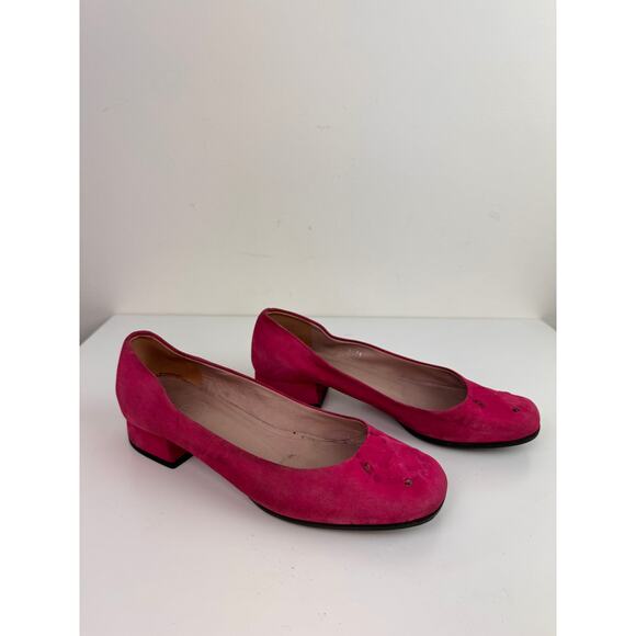 GUCCI Women Ballerinas Low Heel Size 35 Pink Suede Square Toe Slip On Shoe FLAW - Picture 2 of 7